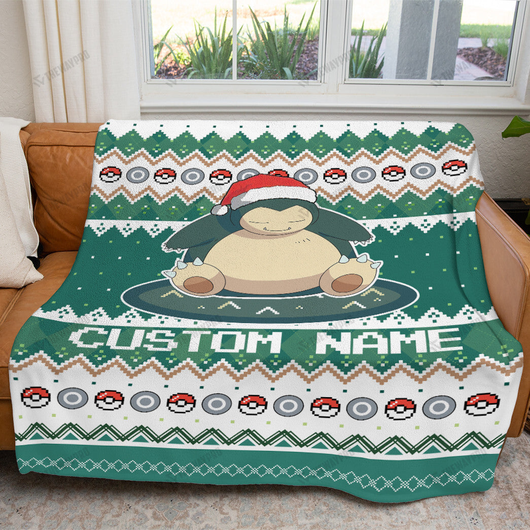 Snorlax Christmas Custom Name Soft Blanket