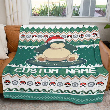 Snorlax Christmas Custom Name Soft Blanket