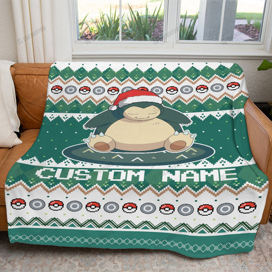 Snorlax Christmas Custom Name Soft Blanket