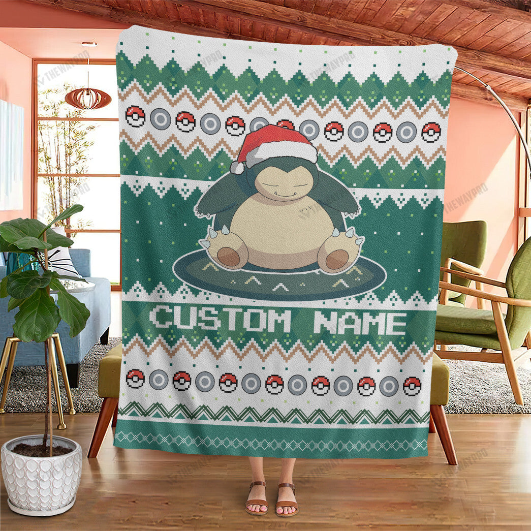Snorlax Christmas Custom Name Soft Blanket
