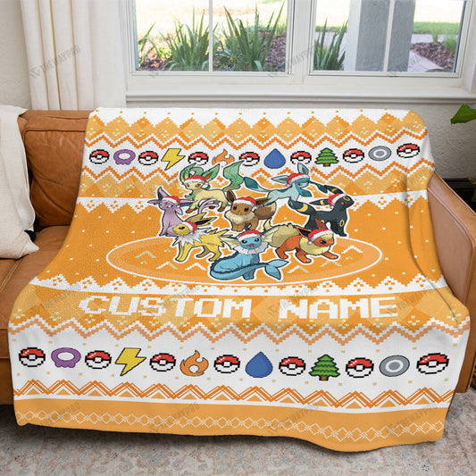 Eevee Evolution Custom Name Christmas Soft Blanket