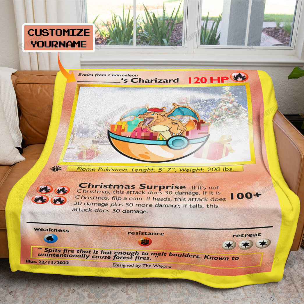 Charizard Christmas Custom Name Soft Blanket