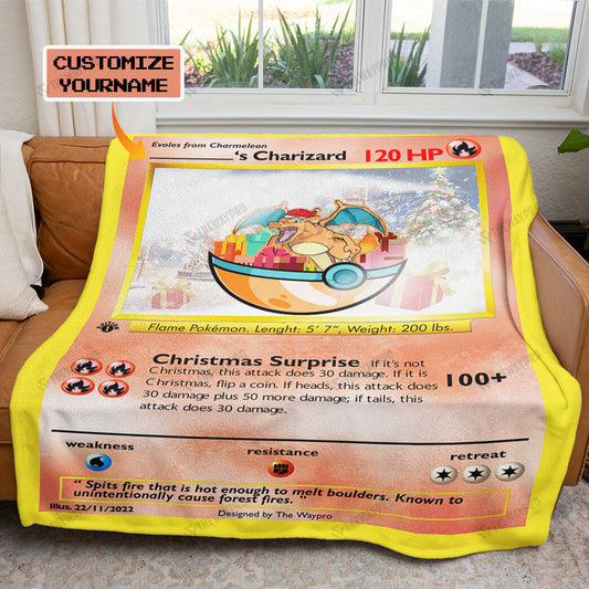 Charizard Christmas Custom Name Soft Blanket
