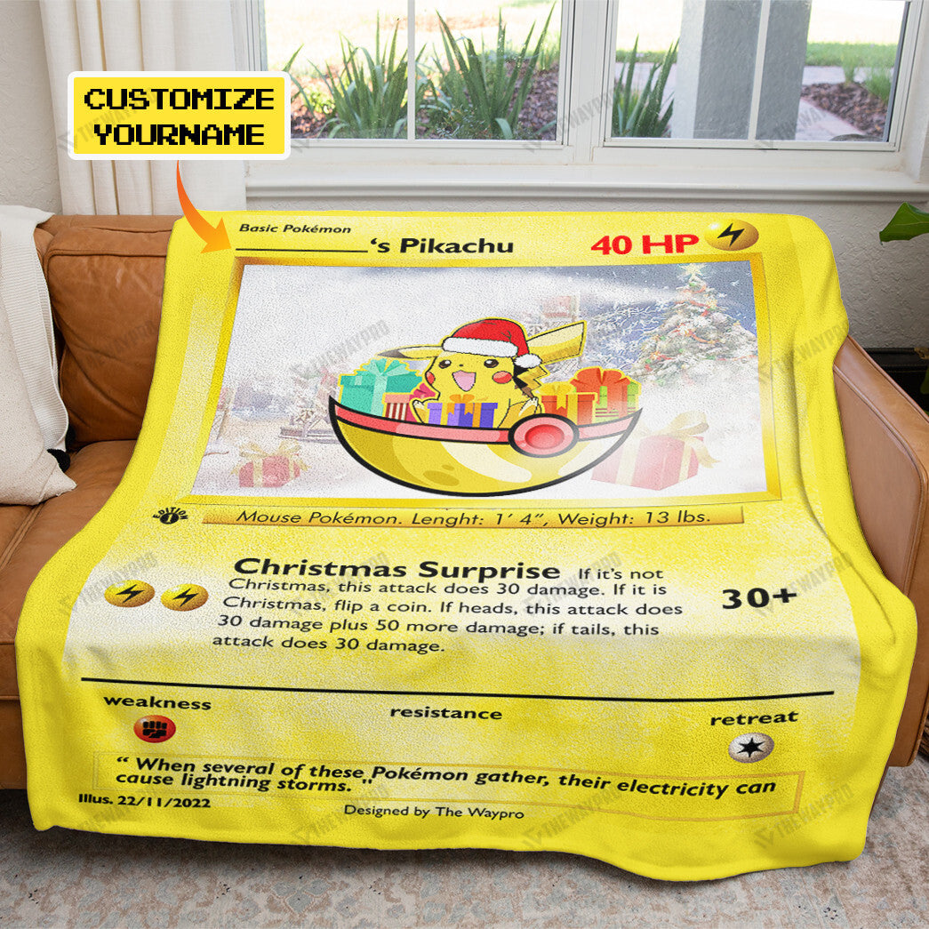 Pikachu Christmas Custom Name Soft Blanket