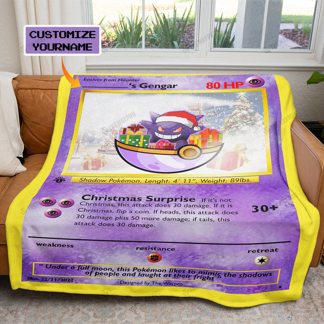 Gengar Christmas Custom Name Soft Blanket