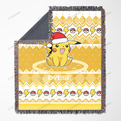Pikachu Christmas Custom Name Woven Blanket