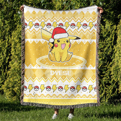 Pikachu Christmas Custom Name Woven Blanket