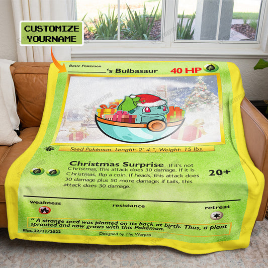 Bulbasaur Christmas Custom Name Soft Blanket