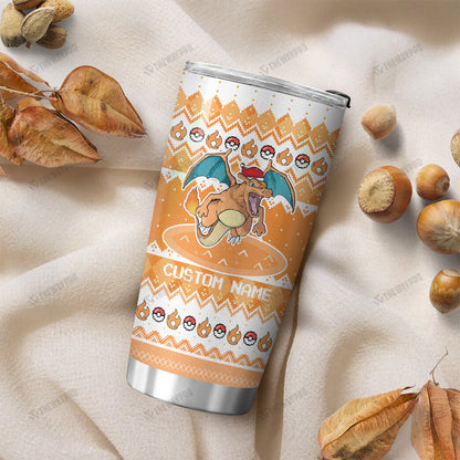 Charizard Christmas Custom Name Tumbler