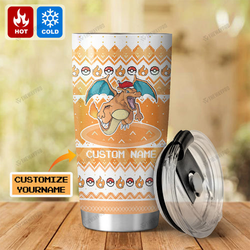 Charizard Christmas Custom Name Tumbler