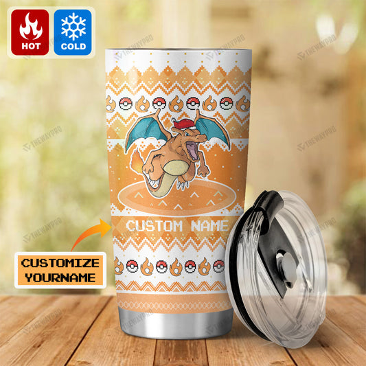 Charizard Christmas Custom Name Tumbler