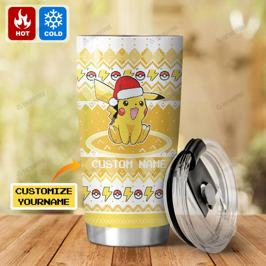 Pikachu Christmas Custom Name Tumbler