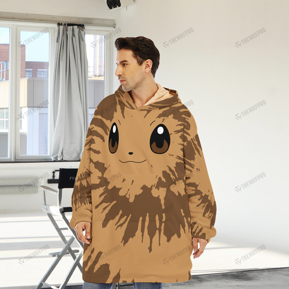 Eevee Tie Dye Face Custom Fleece Blanket Hoodie