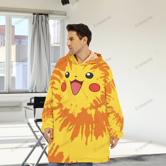 Pikachu Tie Dye Face Custom Fleece Blanket Hoodie