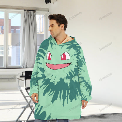 Bulbasaur Tie Dye Face Custom Fleece Blanket Hoodie