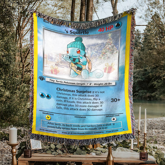 Christmas Squirtle Custom Name Gift Woven Blanket