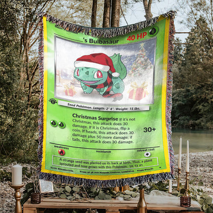 Christmas Bulbasaur Custom Name Gift Woven Blanket