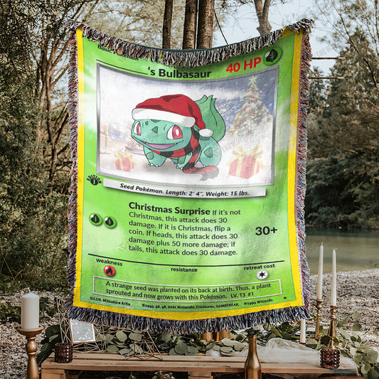 Christmas Bulbasaur Custom Name Gift Woven Blanket