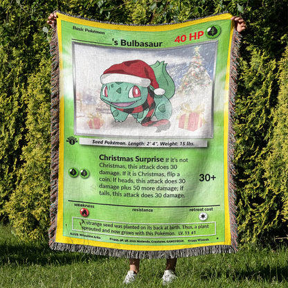 Christmas Bulbasaur Custom Name Gift Woven Blanket