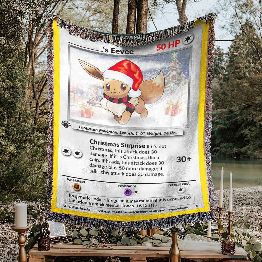 Christmas Eevee Custom Name Gift Woven Blanket