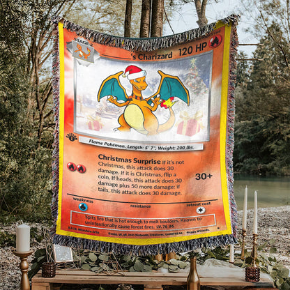 Christmas Charizard Custom Name Gift Woven Blanket