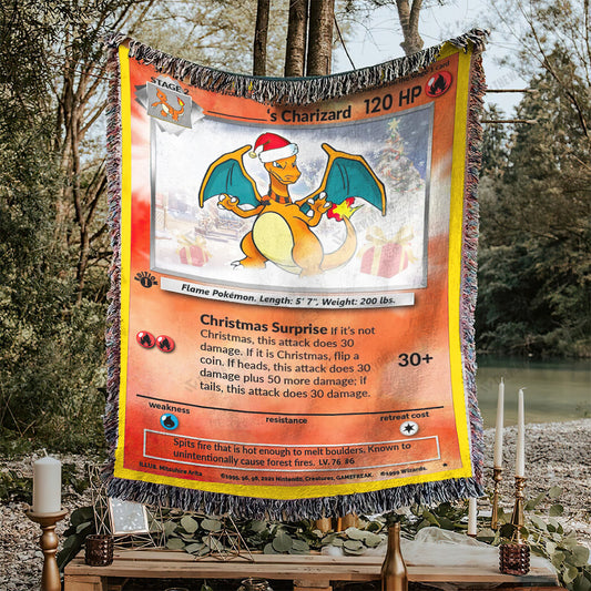 Christmas Charizard Custom Name Gift Woven Blanket