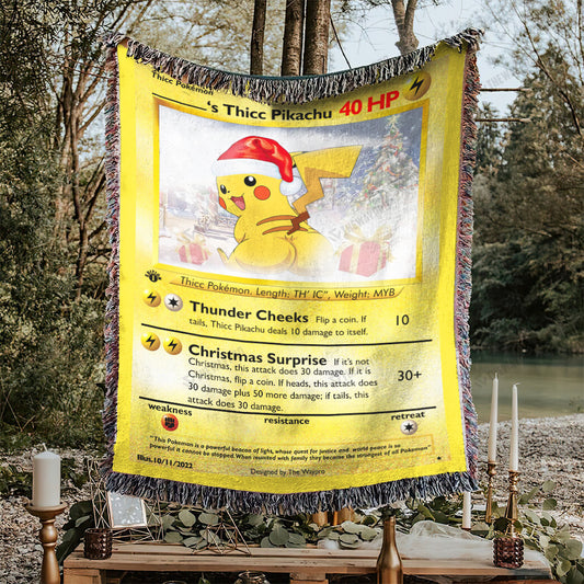 Christmas Thicc Pikachu Custom Name Gift Woven Blanket