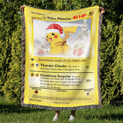 Christmas Thicc Pikachu Custom Name Gift Woven Blanket
