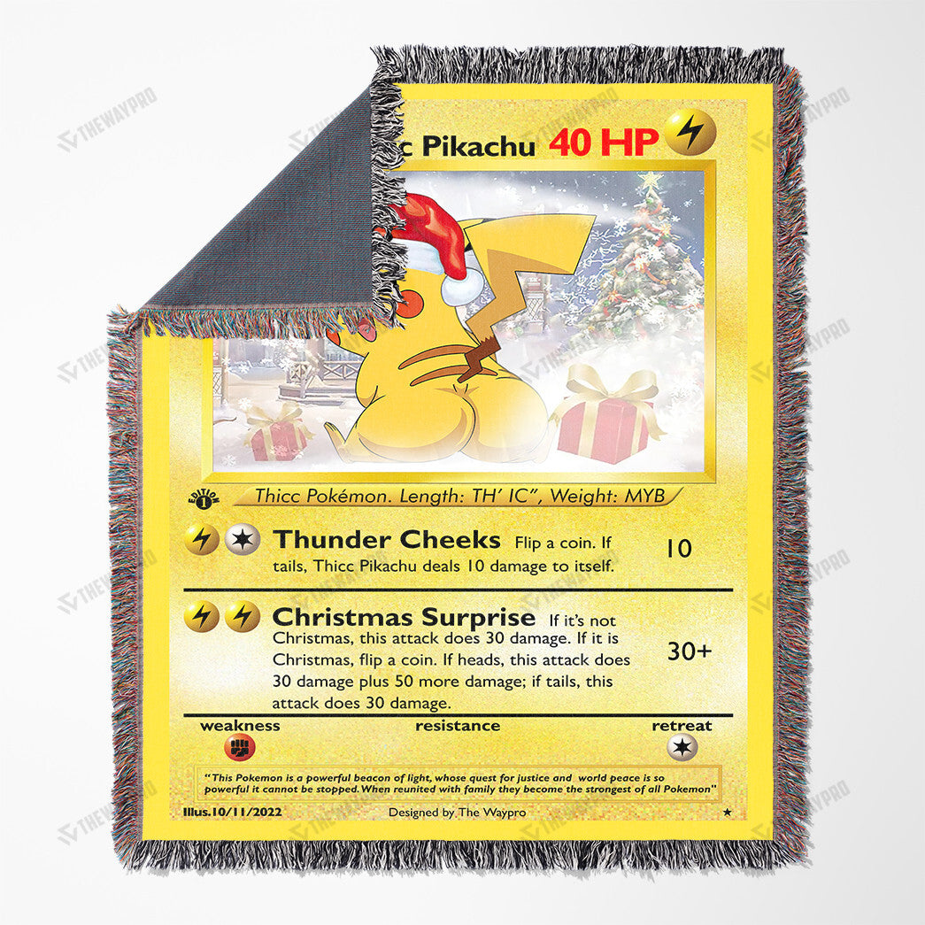 Christmas Thicc Pikachu Custom Name Gift Woven Blanket