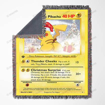 Christmas Thicc Pikachu Custom Name Gift Woven Blanket