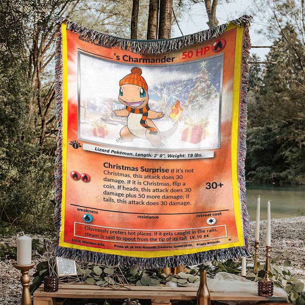Christmas Charmander Custom Name Gift Woven Blanket