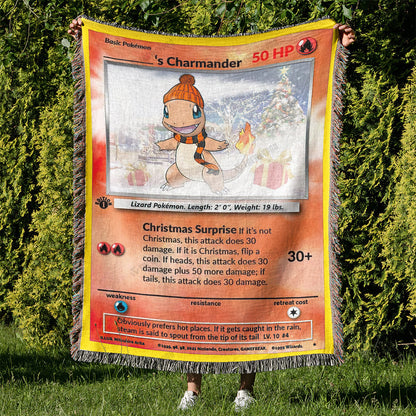 Christmas Charmander Custom Name Gift Woven Blanket
