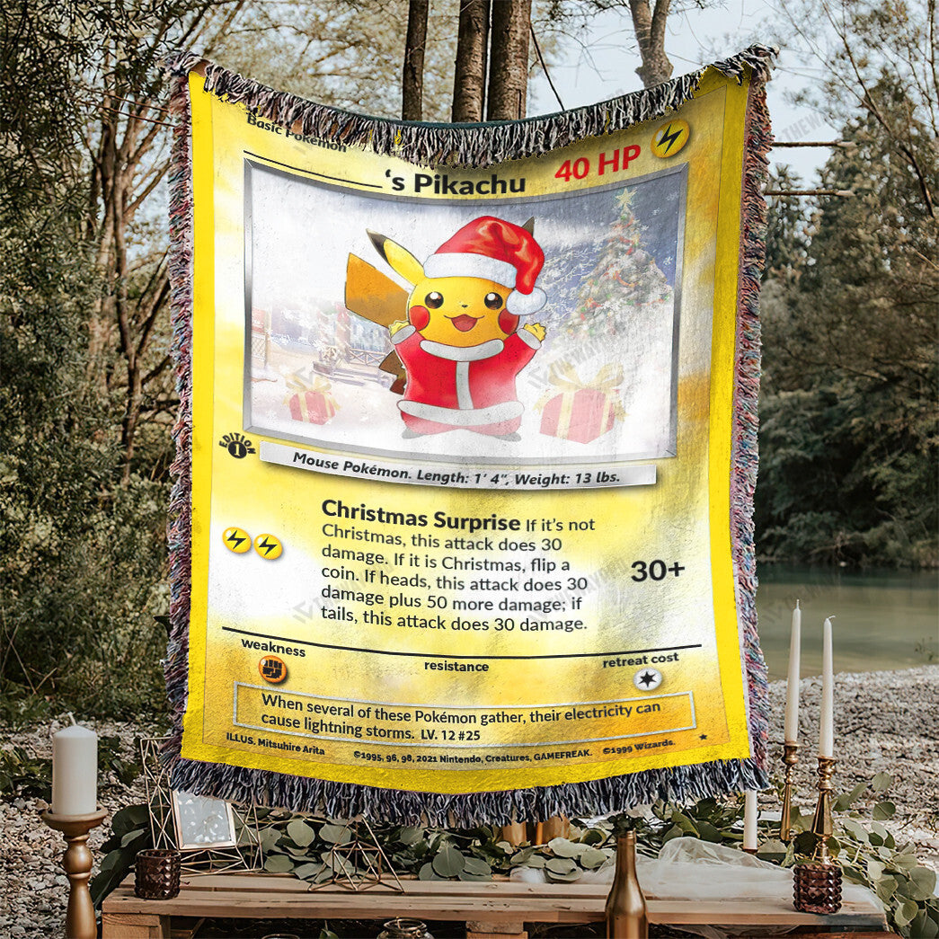 Christmas Pikachu Custom Name Gift Woven Blanket