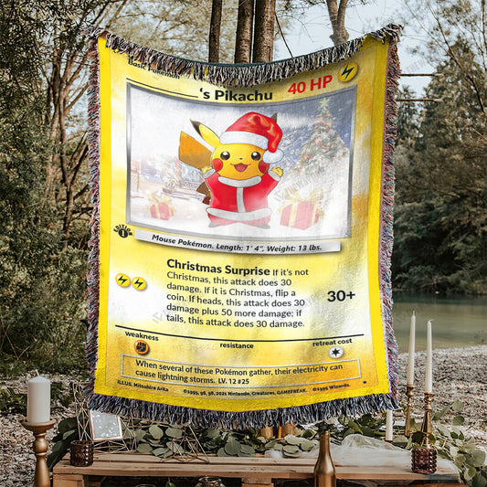 Christmas Pikachu Custom Name Gift Woven Blanket