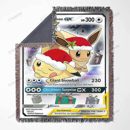 Christmas Pikachu & Eevee Custom Woven Blanket