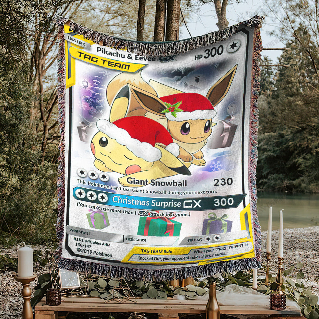 Christmas Pikachu & Eevee Custom Woven Blanket