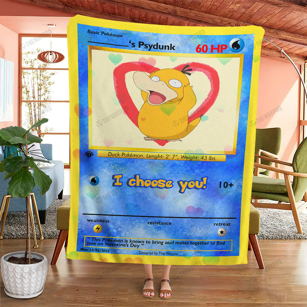 Valentine Psyduck I Choose You Custom Soft Blanket