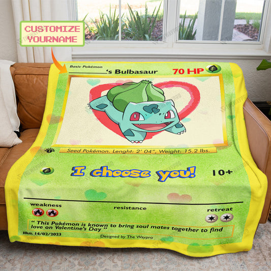 Valentine Bulbasaur I Choose You Custom Soft Blanket