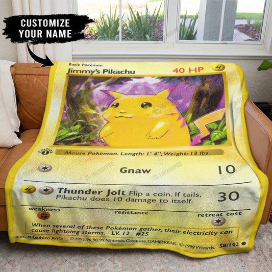 1st Pikachu Card Personalized Soft Blanket
