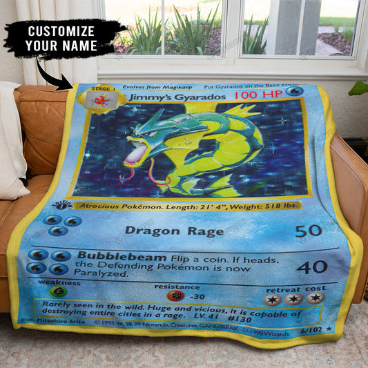 1st Gyarados Card Personalized Soft Blanket