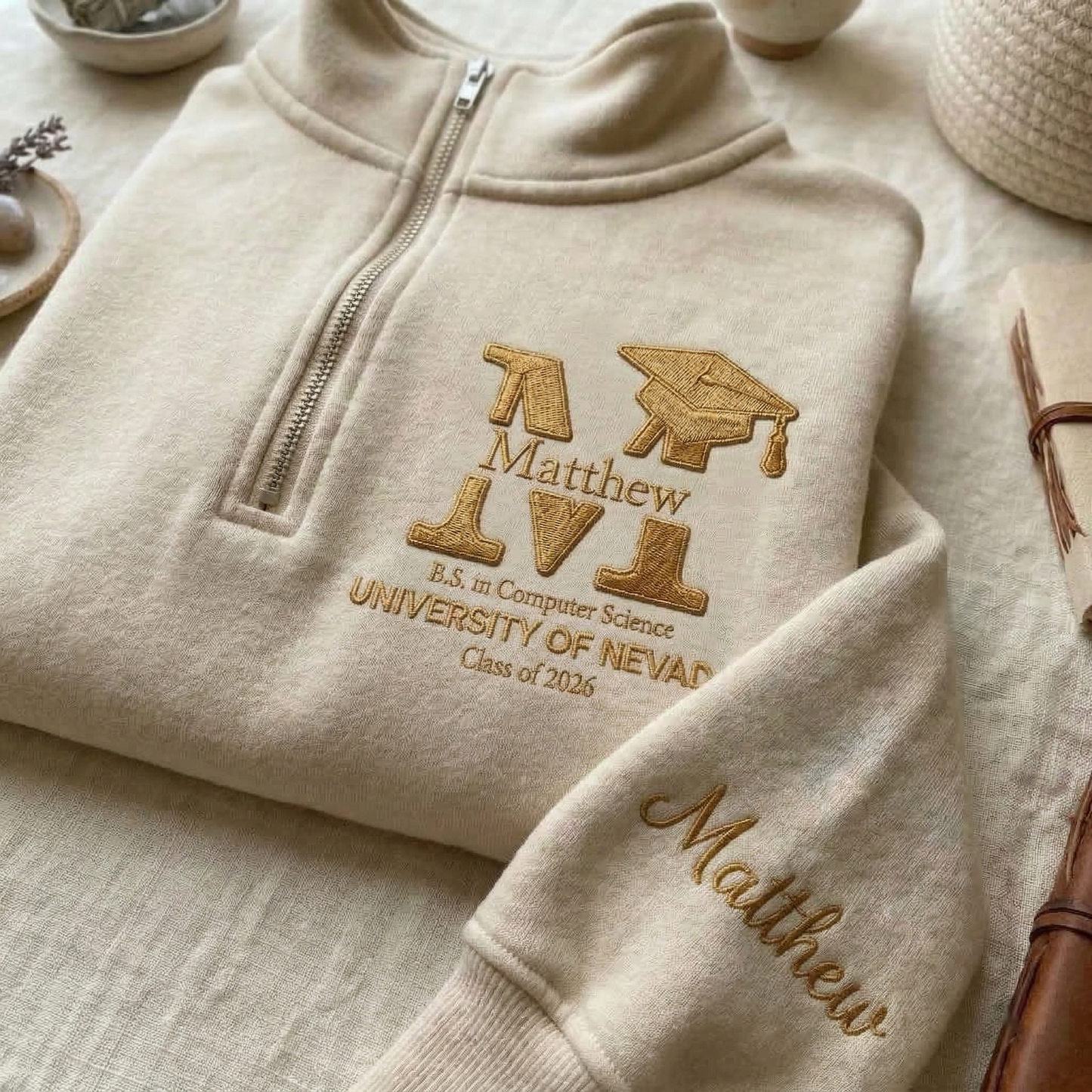 Personalized Graduation Quarter-Zip Sweatshirt – University Edition Hoodie Sweatshirt T-Shirt