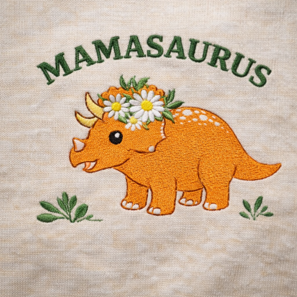 Embroidered Mother's Day Mamasaurus Custom Text With Name On Sleeve Quarter-Zip Sweatshirt, Hoodie Sweatshirt T-Shirt