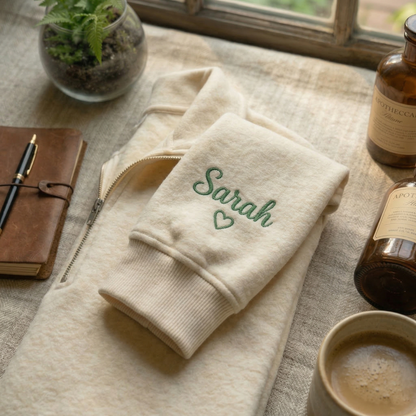 Embroidered Mother's Day Auntiesaurus Text With Name On Sleeve Quarter-Zip Sweatshirt, Hoodie Sweatshirt T-Shirt