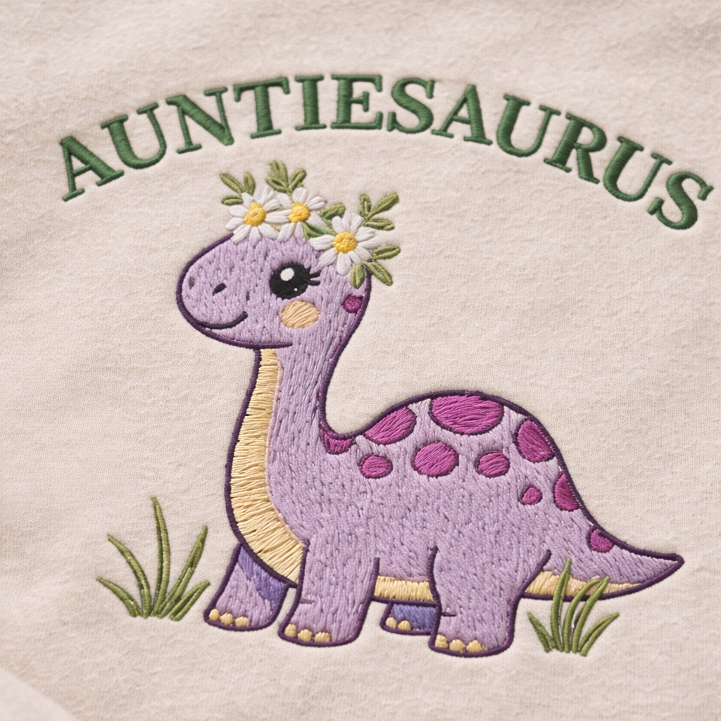 Embroidered Mother's Day Auntiesaurus Custom Text With Name On Sleeve Quarter-Zip Sweatshirt, Hoodie Sweatshirt T-Shirt