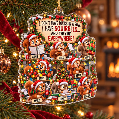 Personalized Squirrel Christmas Ornament, Custom Team Names, Funny Acrylic Coworker Gift