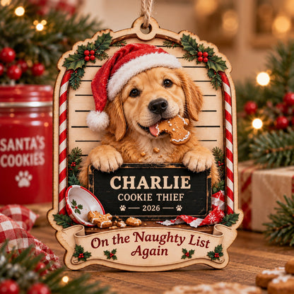 Personalized Custom Dog Photo Cookie Thief Acrylic Ornament – Custom Name Holiday Gift
