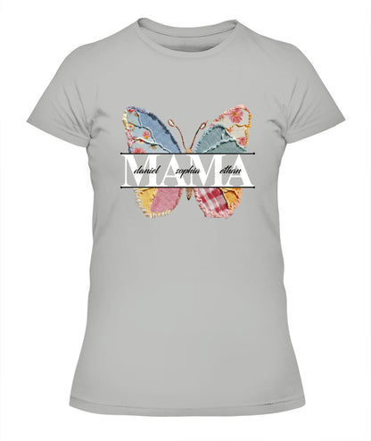 Personalized Butterfly Mama Grandma Nana Custom  Faux 3D Patchwork T-Shirt Hoodie Sweatshirt