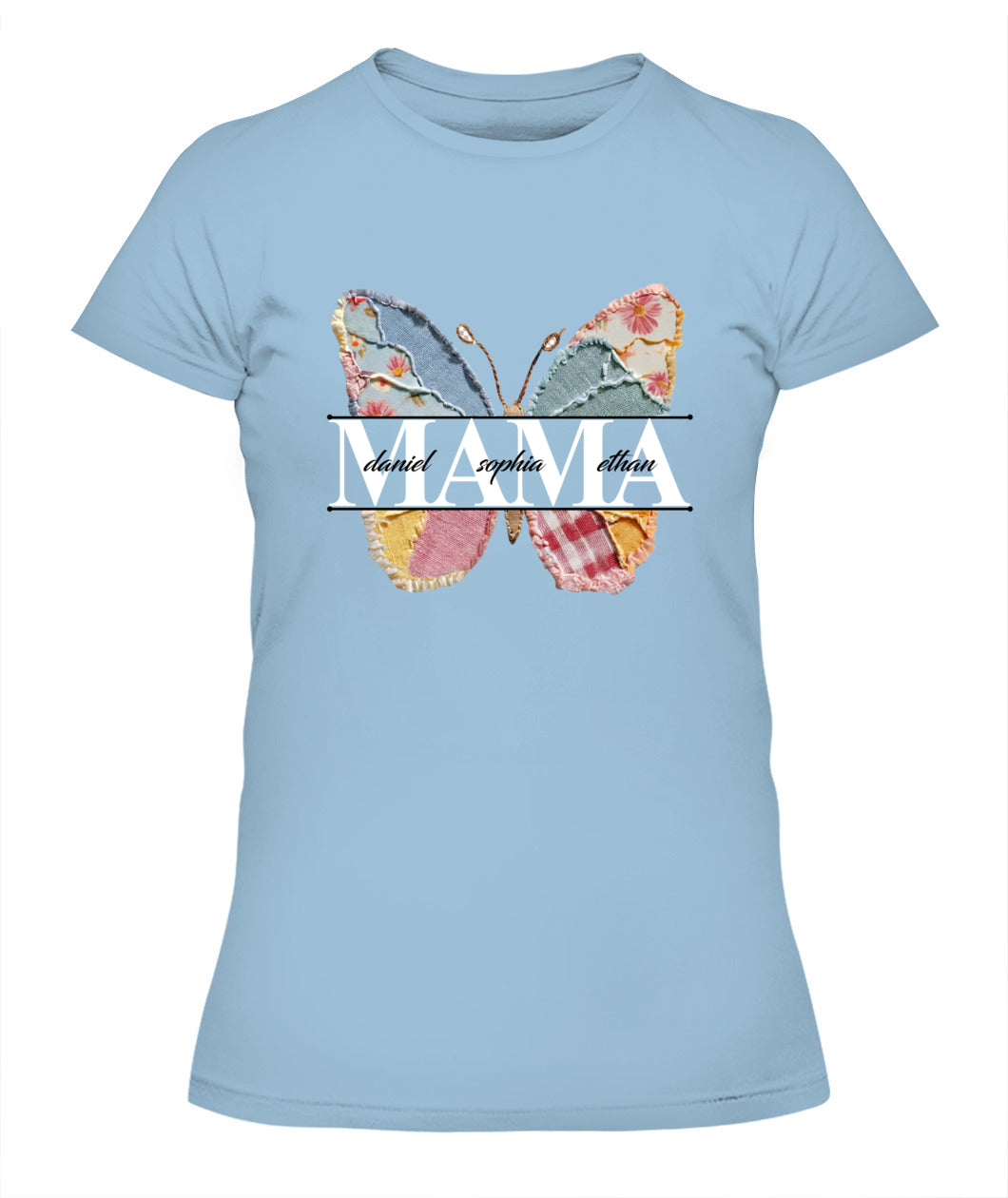 Personalized Butterfly Mama Grandma Nana Custom  Faux 3D Patchwork T-Shirt Hoodie Sweatshirt