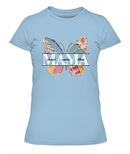 Personalized Butterfly Mama Grandma Nana Custom  Faux 3D Patchwork T-Shirt Hoodie Sweatshirt