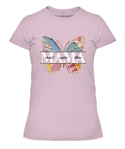 Personalized Butterfly Mama Grandma Nana Custom  Faux 3D Patchwork T-Shirt Hoodie Sweatshirt